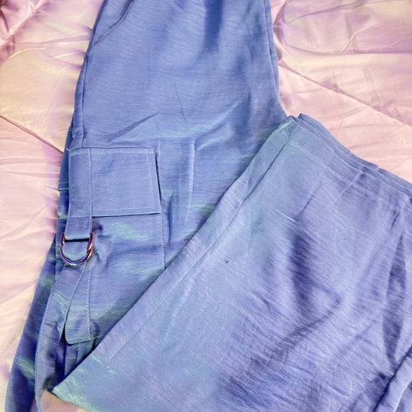 Posh Blue Wide Leg Pants with Elastic Waistband - Picture 2 of 7